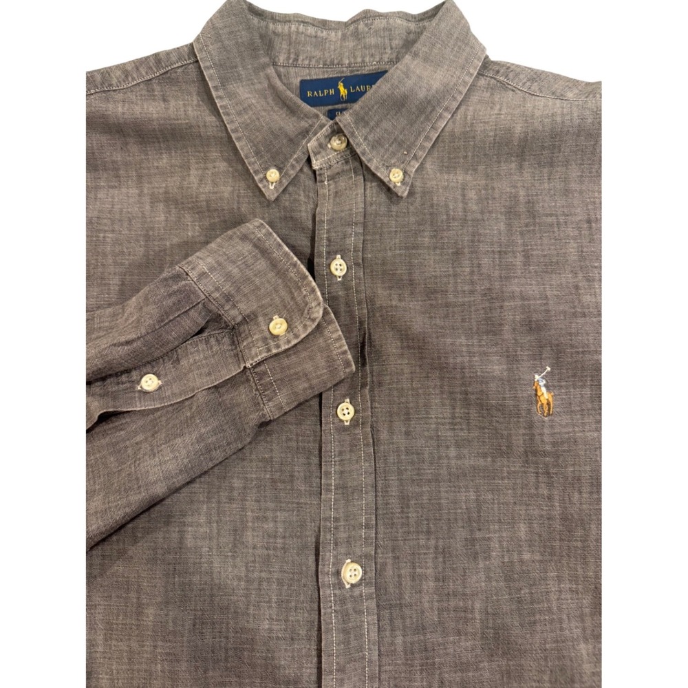 Ralph Lauren Mens XL TG Classic Fit Untucked Gray Chambray Button Shirt Long Slv